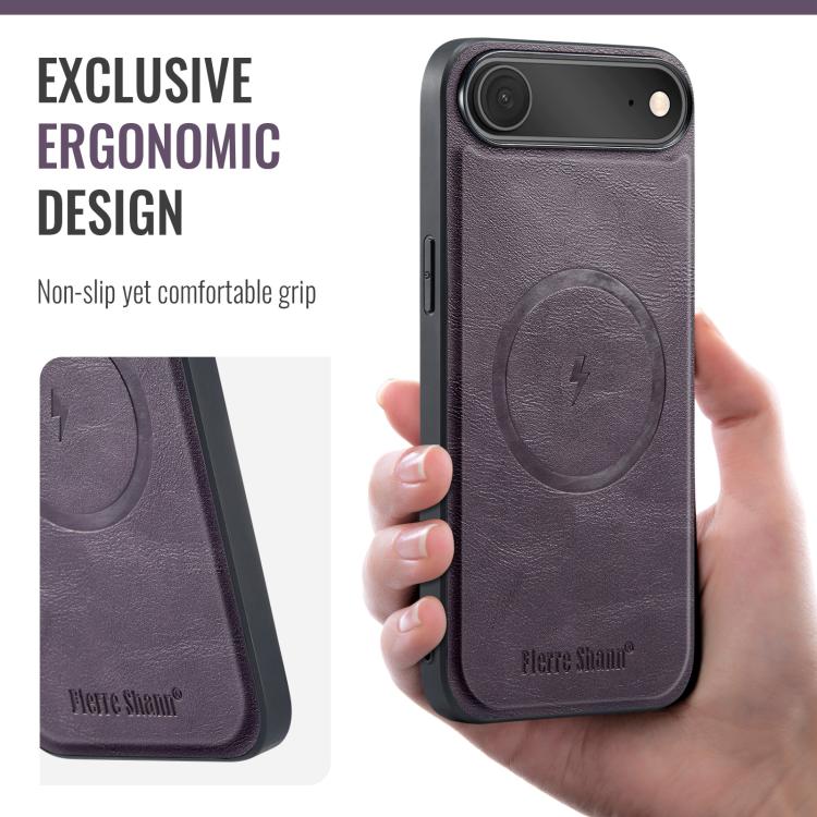 For iPhone Air Fierre Shann Cowhide Vertical Flip Magnetic Card Holder Phone Case(Purple) by FIERRE SHANN