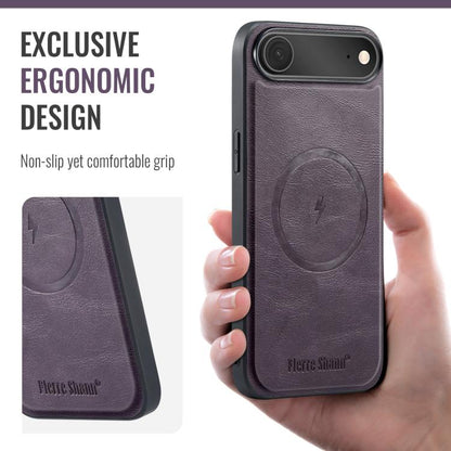For iPhone Air Fierre Shann Cowhide Vertical Flip Magnetic Card Holder Phone Case(Purple) by FIERRE SHANN