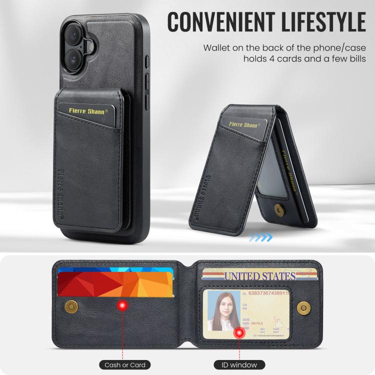 For iPhone 17 Fierre Shann Cowhide Vertical Flip Magnetic Card Holder Phone Case(Black) by FIERRE SHANN