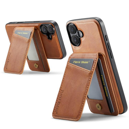 For iPhone 17 Fierre Shann Cowhide Vertical Flip Magnetic Card Holder Phone Case(Brown) by FIERRE SHANN