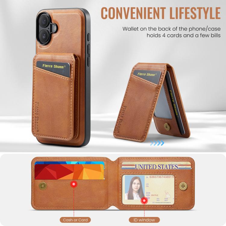 For iPhone 17 Fierre Shann Cowhide Vertical Flip Magnetic Card Holder Phone Case(Brown) by FIERRE SHANN