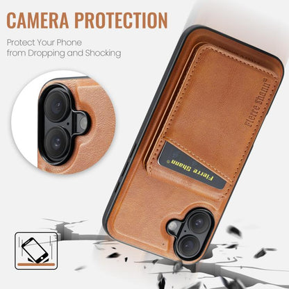 For iPhone 17 Fierre Shann Cowhide Vertical Flip Magnetic Card Holder Phone Case(Brown) by FIERRE SHANN