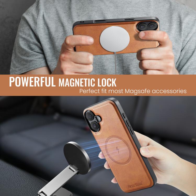 For iPhone 17 Fierre Shann Cowhide Vertical Flip Magnetic Card Holder Phone Case(Brown) by FIERRE SHANN