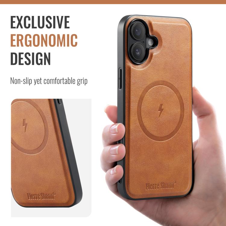 For iPhone 17 Fierre Shann Cowhide Vertical Flip Magnetic Card Holder Phone Case(Brown) by FIERRE SHANN