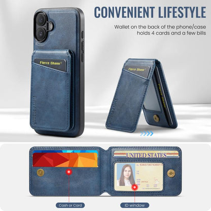 For iPhone 17 Fierre Shann Cowhide Vertical Flip Magnetic Card Holder Phone Case(Blue) by FIERRE SHANN