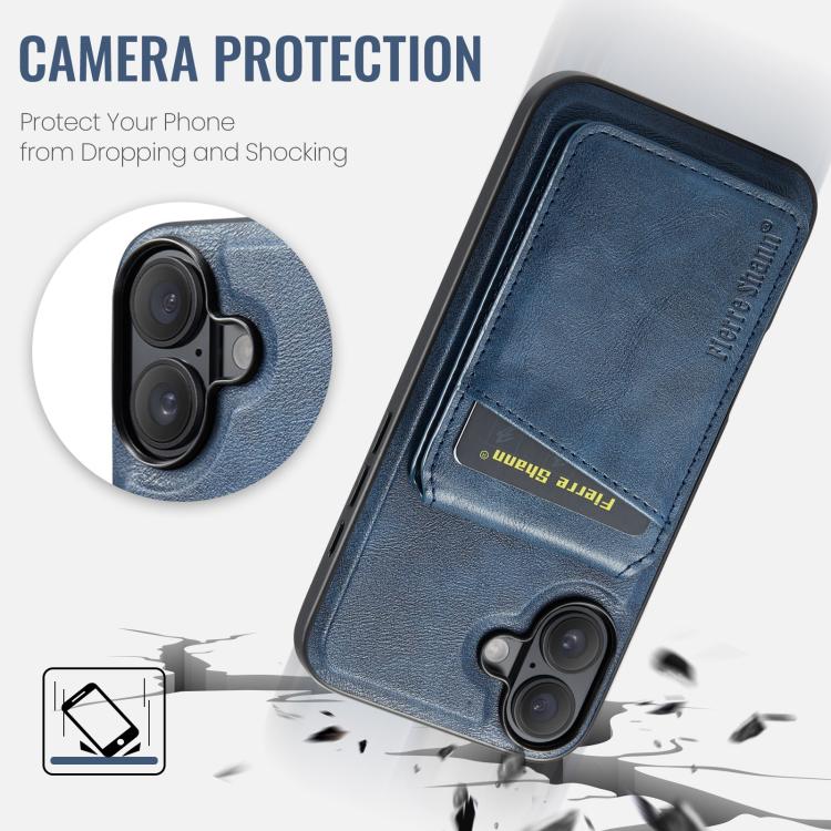 For iPhone 17 Fierre Shann Cowhide Vertical Flip Magnetic Card Holder Phone Case(Blue) by FIERRE SHANN