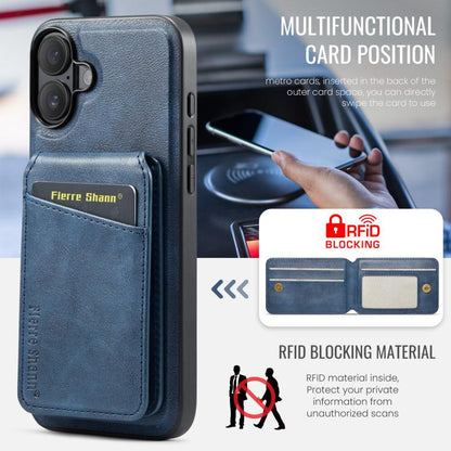 For iPhone 17 Fierre Shann Cowhide Vertical Flip Magnetic Card Holder Phone Case(Blue) by FIERRE SHANN