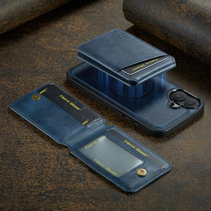 For iPhone 17 Fierre Shann Cowhide Vertical Flip Magnetic Card Holder Phone Case(Blue) by FIERRE SHANN