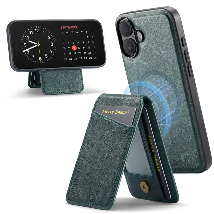 For iPhone 17 Fierre Shann Cowhide Vertical Flip Magnetic Card Holder Phone Case(Green) by FIERRE SHANN