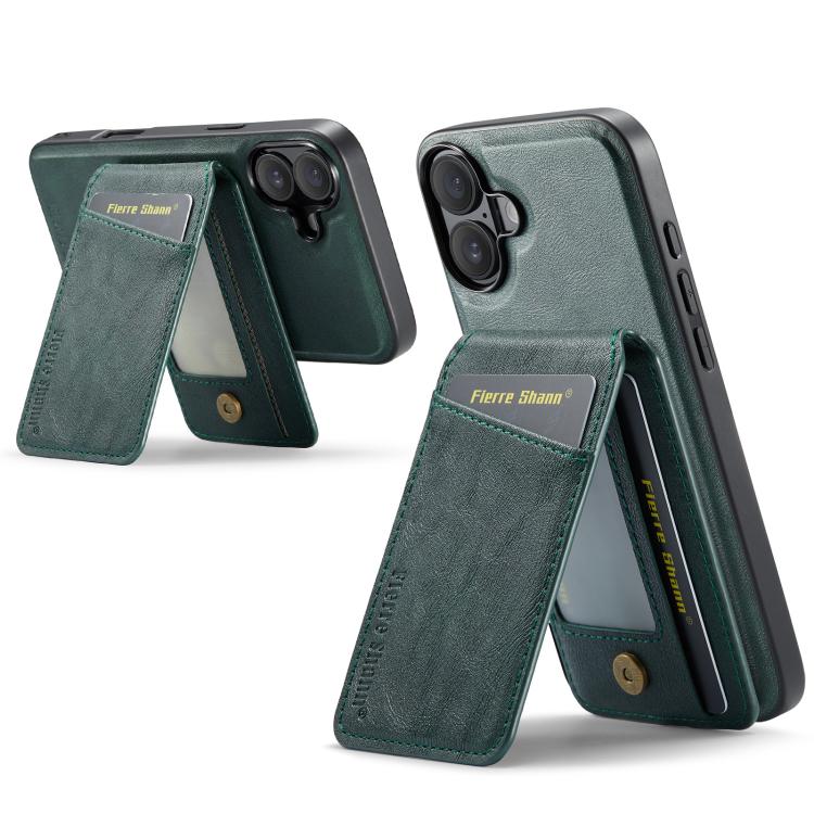 For iPhone 17 Fierre Shann Cowhide Vertical Flip Magnetic Card Holder Phone Case(Green) by FIERRE SHANN