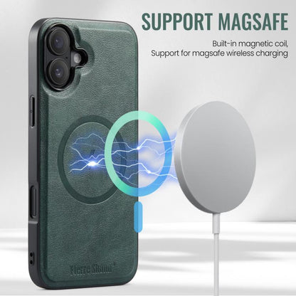 For iPhone 17 Fierre Shann Cowhide Vertical Flip Magnetic Card Holder Phone Case(Green) by FIERRE SHANN