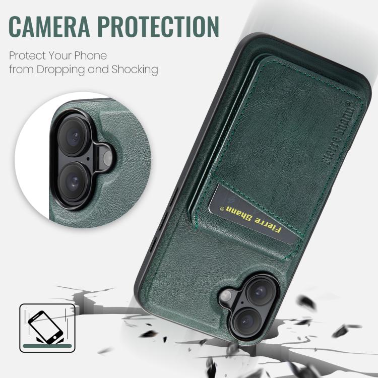 For iPhone 17 Fierre Shann Cowhide Vertical Flip Magnetic Card Holder Phone Case(Green) by FIERRE SHANN