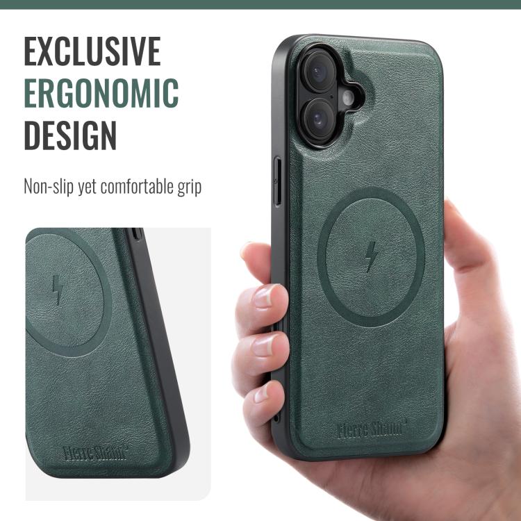 For iPhone 17 Fierre Shann Cowhide Vertical Flip Magnetic Card Holder Phone Case(Green) by FIERRE SHANN