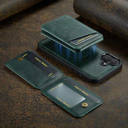 For iPhone 17 Fierre Shann Cowhide Vertical Flip Magnetic Card Holder Phone Case(Green) by FIERRE SHANN