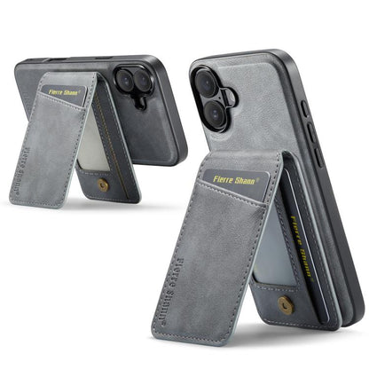 For iPhone 17 Fierre Shann Cowhide Vertical Flip Magnetic Card Holder Phone Case(Grey) by FIERRE SHANN