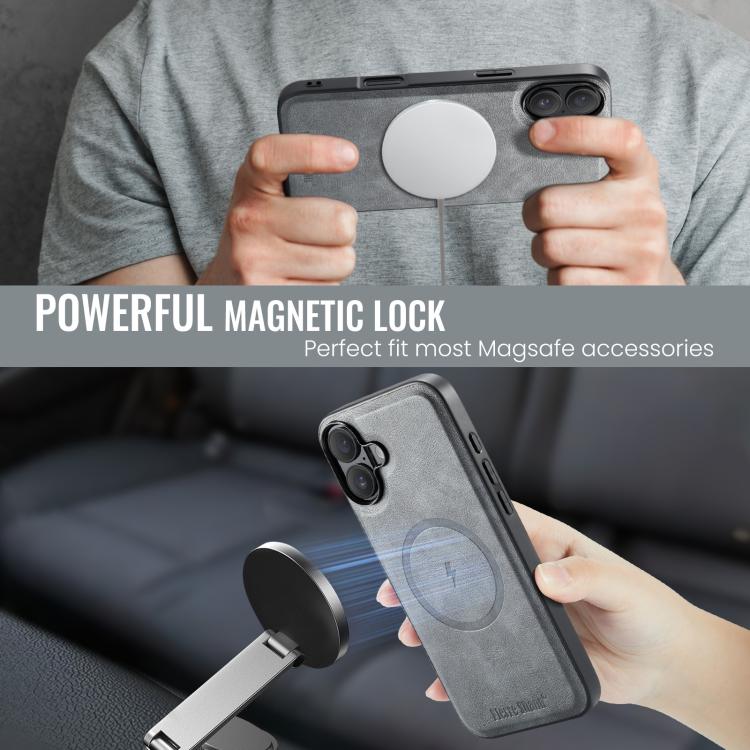 For iPhone 17 Fierre Shann Cowhide Vertical Flip Magnetic Card Holder Phone Case(Grey) by FIERRE SHANN