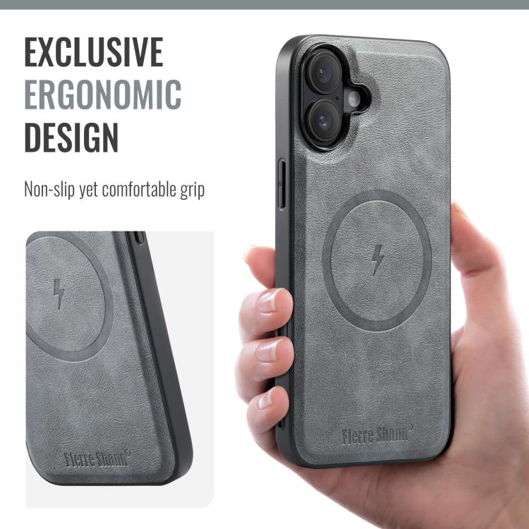 For iPhone 17 Fierre Shann Cowhide Vertical Flip Magnetic Card Holder Phone Case(Grey) by FIERRE SHANN