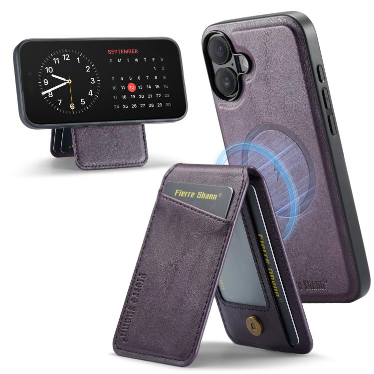 For iPhone 17 Fierre Shann Cowhide Vertical Flip Magnetic Card Holder Phone Case(Purple) by FIERRE SHANN