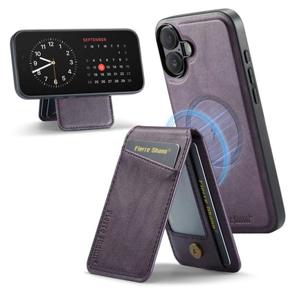 For iPhone 17 Fierre Shann Cowhide Vertical Flip Magnetic Card Holder Phone Case(Purple) by FIERRE SHANN