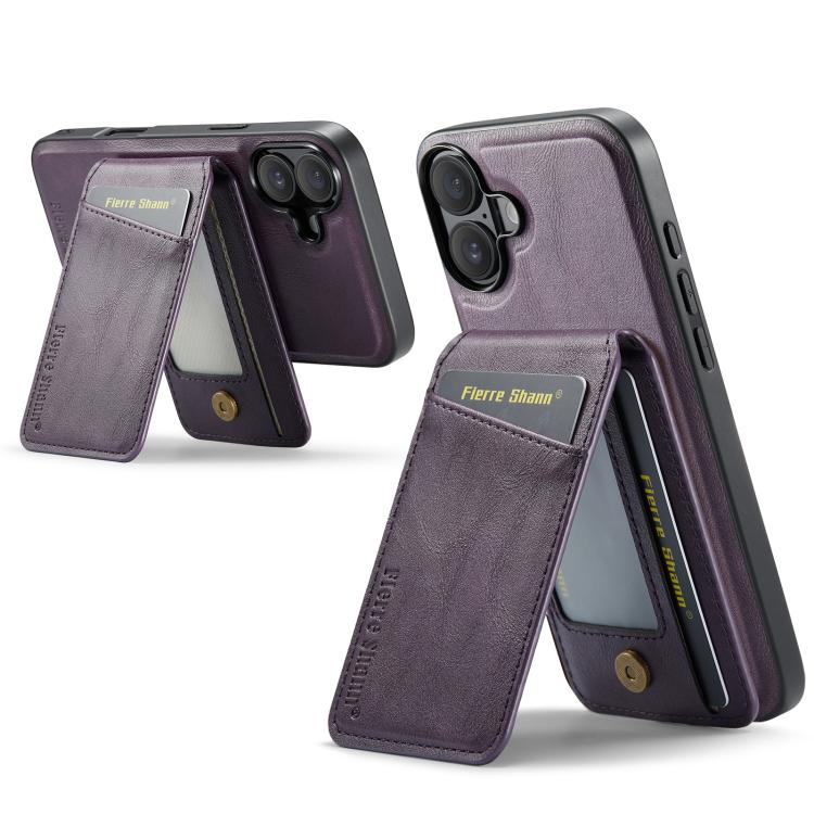 For iPhone 17 Fierre Shann Cowhide Vertical Flip Magnetic Card Holder Phone Case(Purple) by FIERRE SHANN