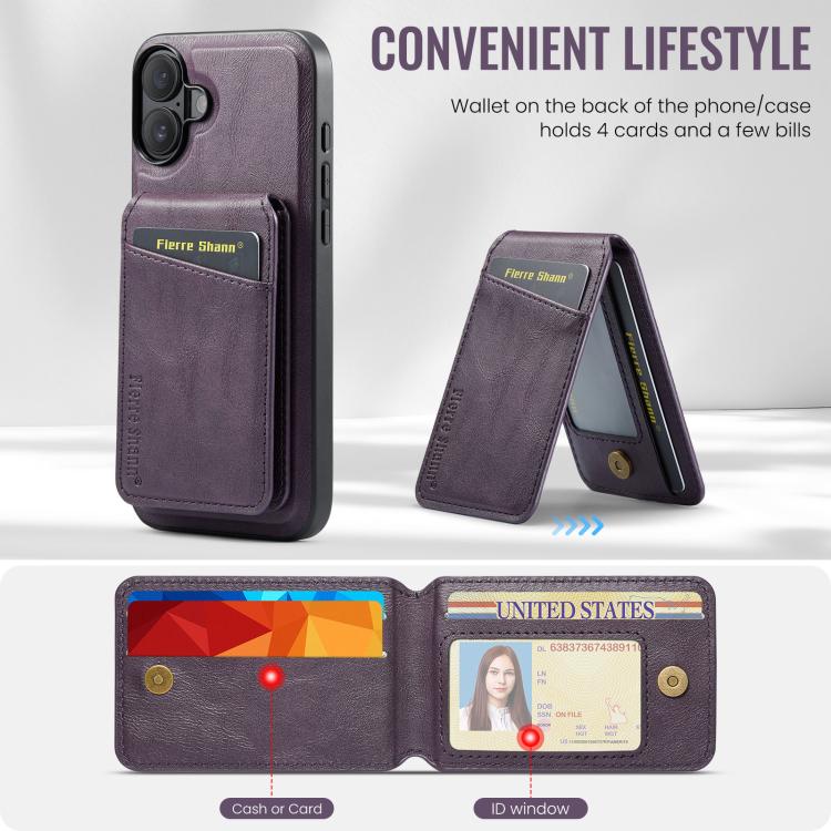 For iPhone 17 Fierre Shann Cowhide Vertical Flip Magnetic Card Holder Phone Case(Purple) by FIERRE SHANN