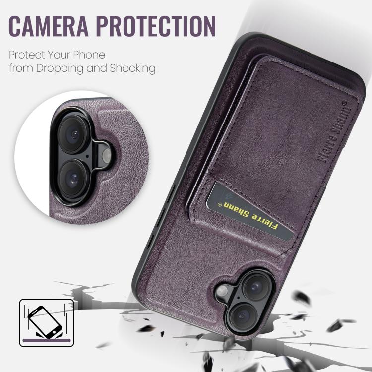 For iPhone 17 Fierre Shann Cowhide Vertical Flip Magnetic Card Holder Phone Case(Purple) by FIERRE SHANN