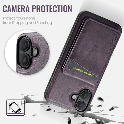 For iPhone 17 Fierre Shann Cowhide Vertical Flip Magnetic Card Holder Phone Case(Purple) by FIERRE SHANN