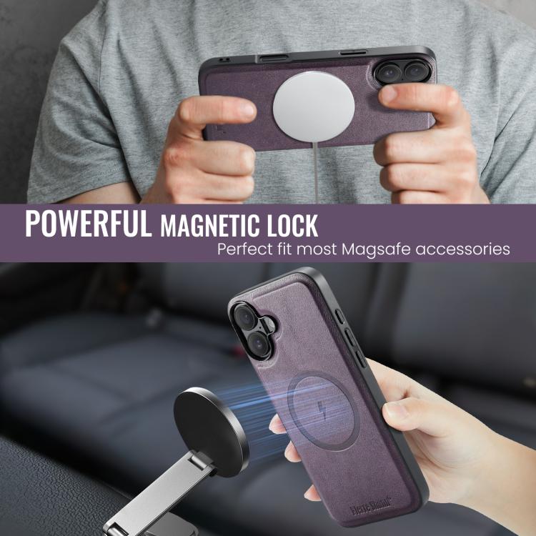 For iPhone 17 Fierre Shann Cowhide Vertical Flip Magnetic Card Holder Phone Case(Purple) by FIERRE SHANN