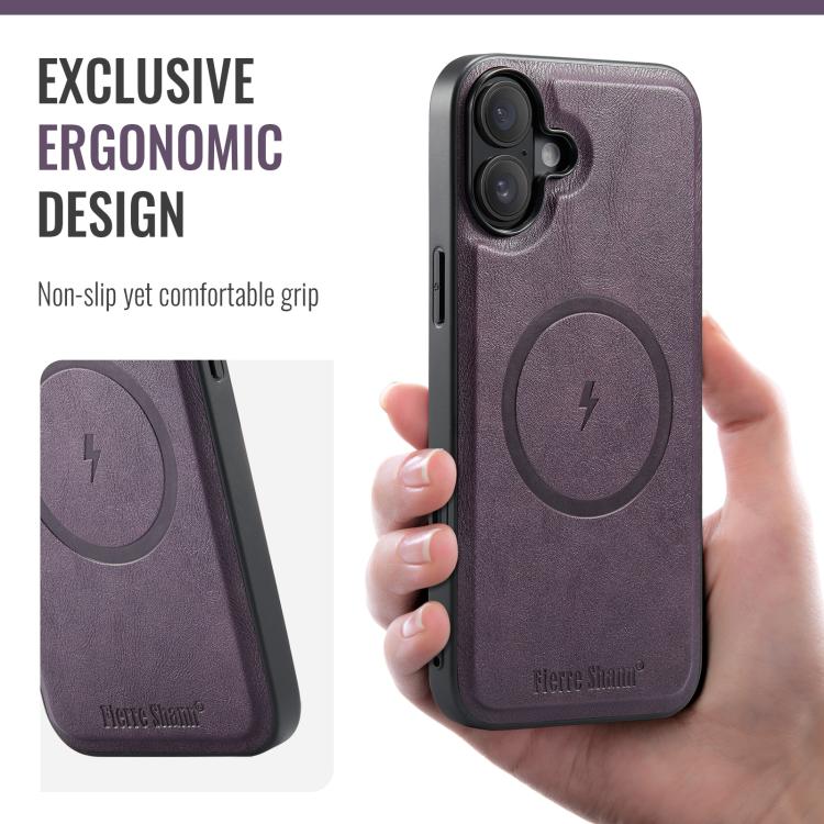 For iPhone 17 Fierre Shann Cowhide Vertical Flip Magnetic Card Holder Phone Case(Purple) by FIERRE SHANN