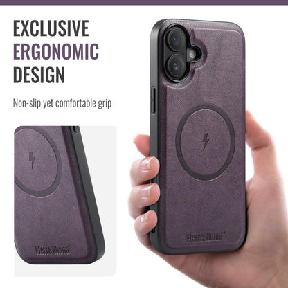 For iPhone 17 Fierre Shann Cowhide Vertical Flip Magnetic Card Holder Phone Case(Purple) by FIERRE SHANN