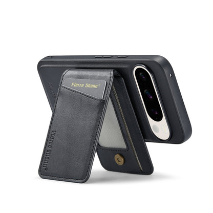 For Google Pixel 9 Pro Fierre Shann Cowhide Vertical Flip Magnetic Card Holder Phone Case(Black) by FIERRE SHANN
