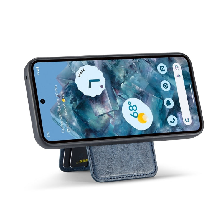 For Google Pixel 9 Pro Fierre Shann Cowhide Vertical Flip Magnetic Card Holder Phone Case(Blue) by FIERRE SHANN