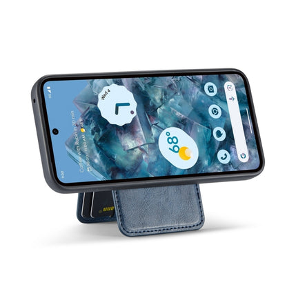 For Google Pixel 9 Pro Fierre Shann Cowhide Vertical Flip Magnetic Card Holder Phone Case(Blue) by FIERRE SHANN