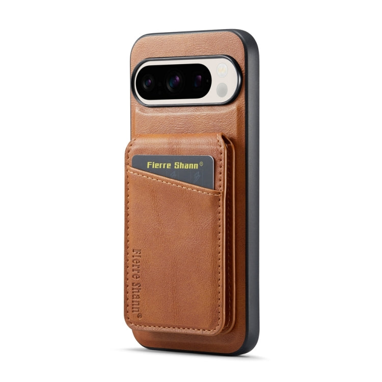 For Google Pixel 9 Fierre Shann Cowhide Vertical Flip Magnetic Card Holder Phone Case(Brown) by FIERRE SHANN