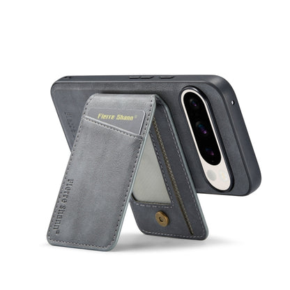For Google Pixel 9 Fierre Shann Cowhide Vertical Flip Magnetic Card Holder Phone Case(Grey) by FIERRE SHANN