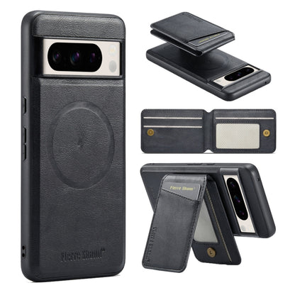 For Google Pixel 8 Pro Fierre Shann Cowhide Vertical Flip Magnetic Card Holder Phone Case(Black) by FIERRE SHANN