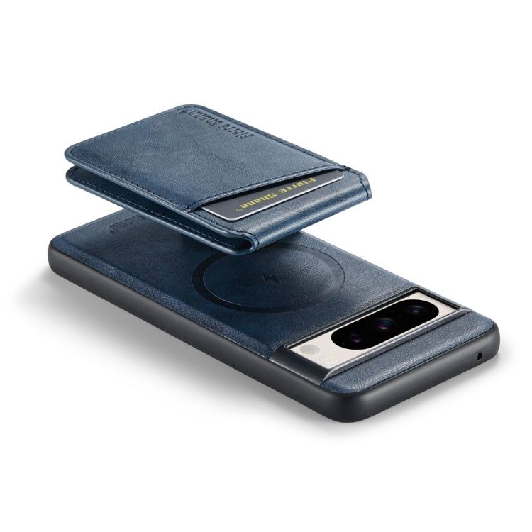 For Google Pixel 8 Pro Fierre Shann Cowhide Vertical Flip Magnetic Card Holder Phone Case(Blue) by FIERRE SHANN