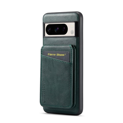 For Google Pixel 8 Pro Fierre Shann Cowhide Vertical Flip Magnetic Card Holder Phone Case(Green) by FIERRE SHANN