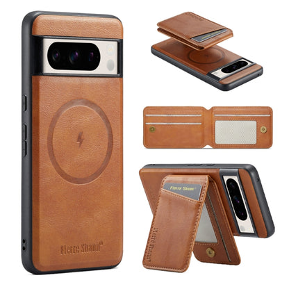 For Google Pixel 8 Fierre Shann Cowhide Vertical Flip Magnetic Card Holder Phone Case(Brown) by FIERRE SHANN