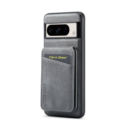 For Google Pixel 8 Fierre Shann Cowhide Vertical Flip Magnetic Card Holder Phone Case(Grey) by FIERRE SHANN