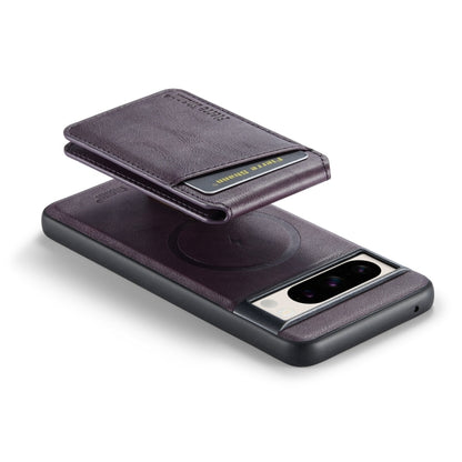 For Google Pixel 8 Fierre Shann Cowhide Vertical Flip Magnetic Card Holder Phone Case(Purple) by FIERRE SHANN