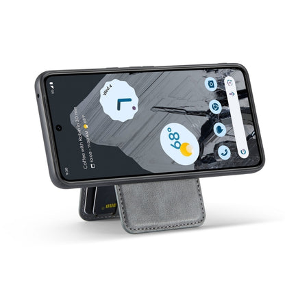 For Google Pixel 8a Fierre Shann Cowhide Vertical Flip Magnetic Card Holder Phone Case(Grey) by FIERRE SHANN