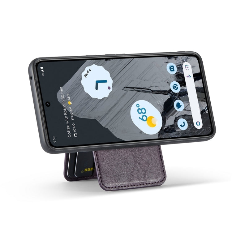 For Google Pixel 8a Fierre Shann Cowhide Vertical Flip Magnetic Card Holder Phone Case(Purple) by FIERRE SHANN