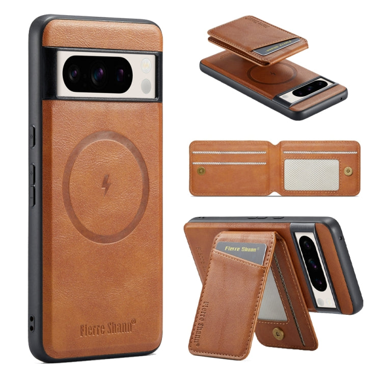 For Google Pixel 7 Pro Fierre Shann Cowhide Vertical Flip Magnetic Card Holder Phone Case(Brown) by FIERRE SHANN