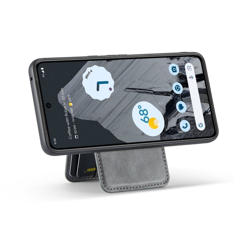 For Google Pixel 7 Pro Fierre Shann Cowhide Vertical Flip Magnetic Card Holder Phone Case(Grey) by FIERRE SHANN