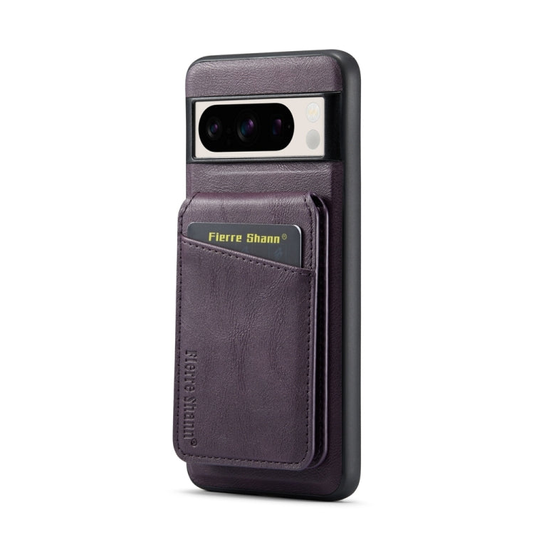 For Google Pixel 7 Pro Fierre Shann Cowhide Vertical Flip Magnetic Card Holder Phone Case(Purple) by FIERRE SHANN