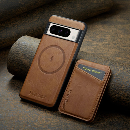 For Google Pixel 7 Fierre Shann Cowhide Vertical Flip Magnetic Card Holder Phone Case(Brown) by FIERRE SHANN