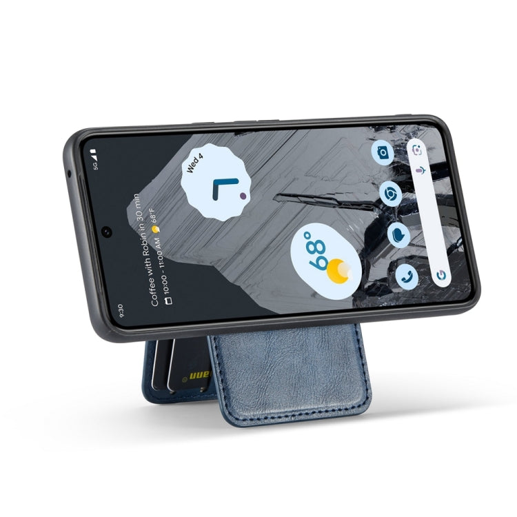 For Google Pixel 7 Fierre Shann Cowhide Vertical Flip Magnetic Card Holder Phone Case(Blue) by FIERRE SHANN