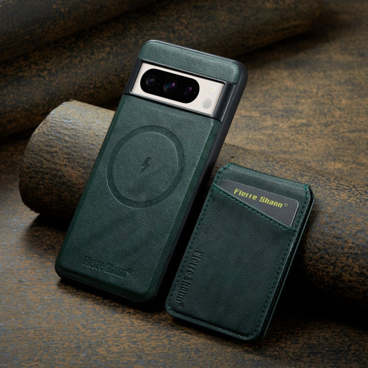 For Google Pixel 7 Fierre Shann Cowhide Vertical Flip Magnetic Card Holder Phone Case(Green) by FIERRE SHANN