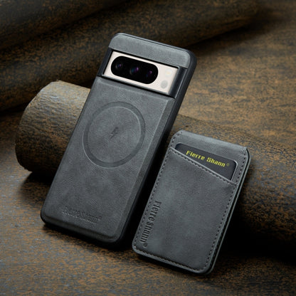 For Google Pixel 7 Fierre Shann Cowhide Vertical Flip Magnetic Card Holder Phone Case(Grey) by FIERRE SHANN